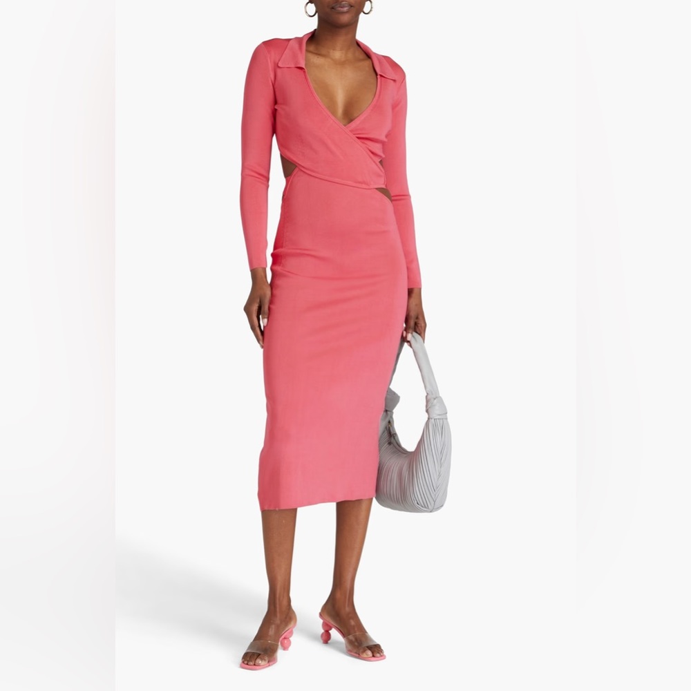 Cult Gaia NWT Cristina wrap-effect cutout knit midi dress in pink!